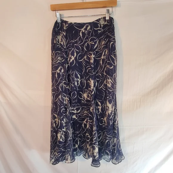 Vintage Lauren Ralph Lauren Women's 10 Silk Lined Floral Flare Midi Skirt New - Picture 1 of 3